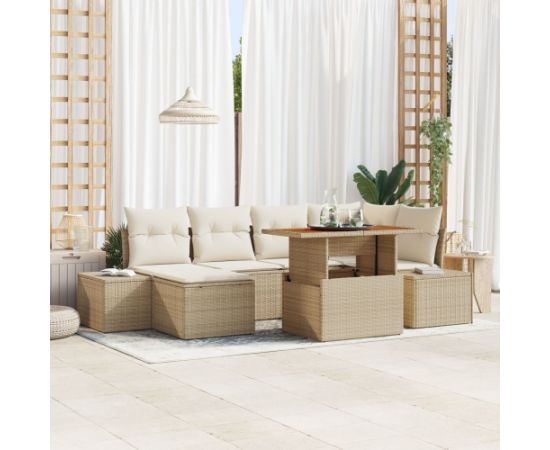 vidaXL Zestaw sof ogrodowych 7 części Beżowy Rattan Dārza mēbeļu komplekti