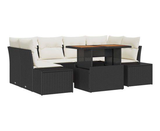 vidaXL Zestaw Sof Ogrodowych 7-częściowy Beżowy i Czarny Rattan, Tkanina Dārza mēbeļu komplekti