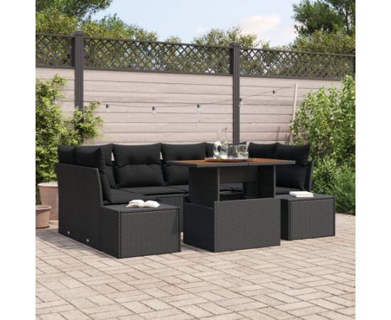 vidaXL Zestaw sofy ogrodowej Zestaw 7 Czarny Polirattan Dārza mēbeļu komplekti