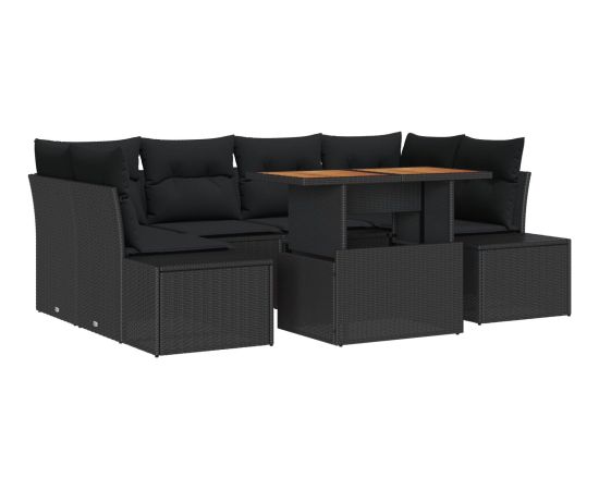 vidaXL Zestaw sofy ogrodowej Zestaw 7 Czarny Polirattan Dārza mēbeļu komplekti