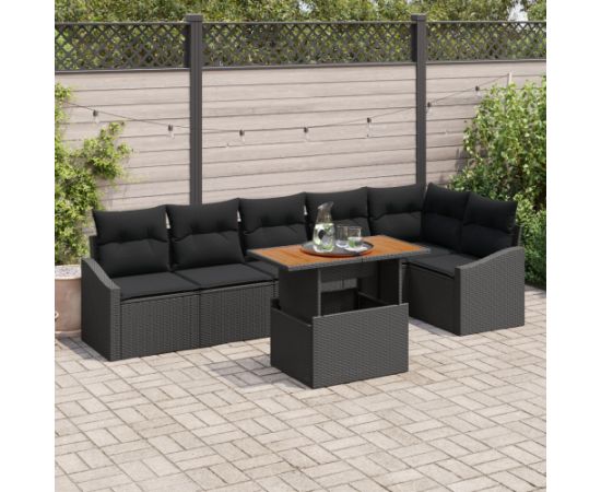 Zestaw sofy ogrodowej vidaXL 7 elementów Czarny Rattan Zestaw jadalniany Dārza mēbeļu komplekti