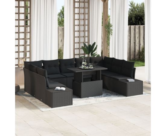 Zestaw Sof Ogrodowych vidaXL Zestaw 10 Czarny Rattan, Tkanina Dārza mēbeļu komplekti