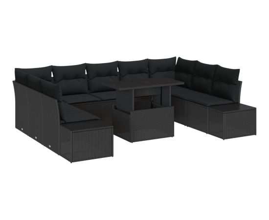 Zestaw Sof Ogrodowych vidaXL Zestaw 10 Czarny Rattan, Tkanina Dārza mēbeļu komplekti