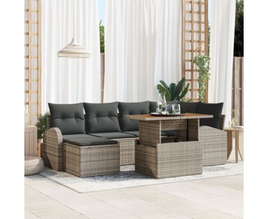 vidaXL Zestaw sofy ogrodowej Zestaw 7-elementowy Szary Rattan Dārza mēbeļu komplekti