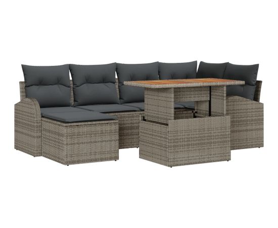 vidaXL Zestaw sofy ogrodowej Zestaw 7-elementowy Szary Rattan Dārza mēbeļu komplekti