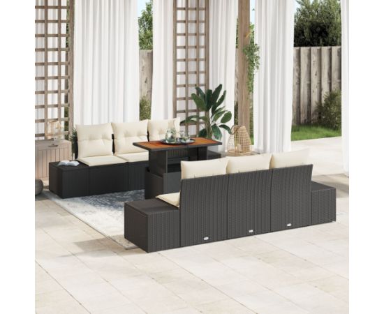 Zestaw sof ogrodowych vidaXL 7 części Beżowy i czarny Rattan i poliester Dārza mēbeļu komplekti