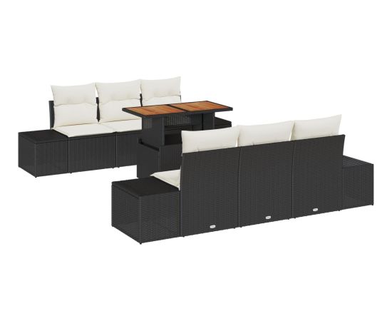 Zestaw sof ogrodowych vidaXL 7 części Beżowy i czarny Rattan i poliester Dārza mēbeļu komplekti