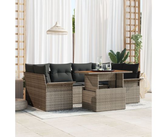 vidaXL Zestaw kanap ogrodowych Zestaw 7 Szary Rattan Dārza mēbeļu komplekti