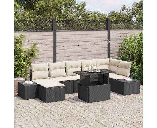 vidaXL Zestaw kanapowy do ogrodu 8 części Kremowy Rattan Prostokątny Dārza mēbeļu komplekti