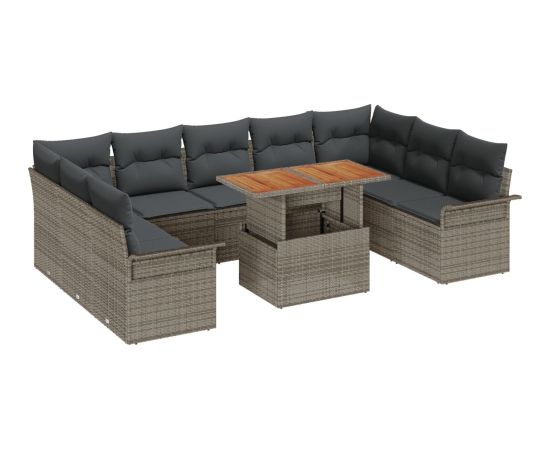 vidaXL Zestaw Sof Ogrodowych 10 Elementów Szary Rattan, Poliester Dārza mēbeļu komplekti