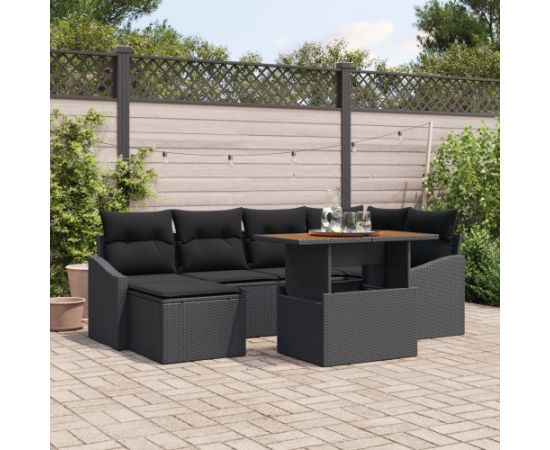 Zestaw sofy ogrodowej vidaXL Zestaw 7 Czarny Rattan Dārza mēbeļu komplekti
