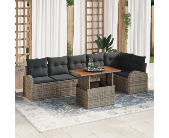 vidaXL Zestaw sofy ogrodowej Zestaw 7 elementów Szary Polirattan Dārza mēbeļu komplekti