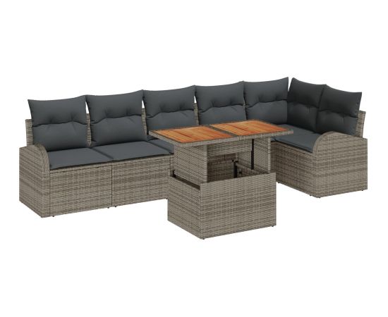 vidaXL Zestaw sofy ogrodowej Zestaw 7 elementów Szary Polirattan Dārza mēbeļu komplekti