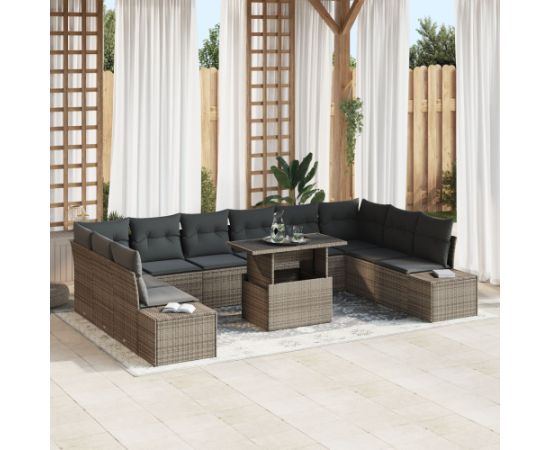 vidaXL Zestaw sofy ogrodowej Zestaw 11 elementów Szary Rattan Dārza mēbeļu komplekti