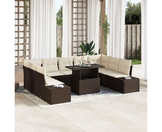 vidaXL Zestaw sofy ogrodowej 10-elementowy zestaw Kremowy Dārza mēbeļu komplekti