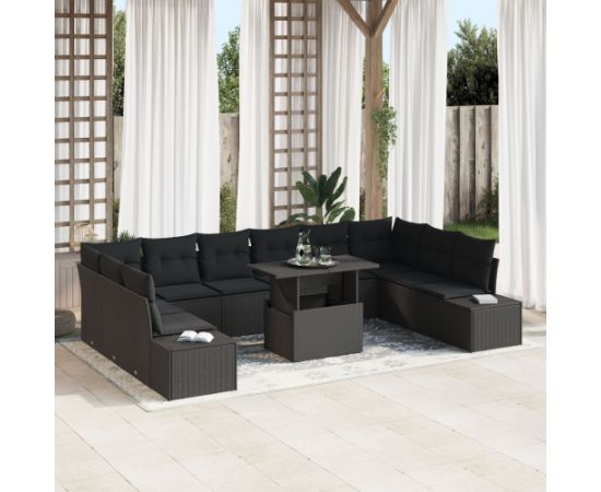 vidaXL Zestaw Sof Ogrodowych 11 Części Czarny Polirattan Dārza mēbeļu komplekti