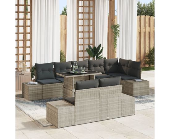 Zestaw sof ogrodowych vidaXL 9 elementów Szary z czarnymi poduszkami Dārza mēbeļu komplekti