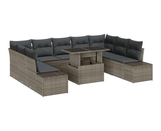 vidaXL Zestaw Sof Ogrodowych 10 elementów Szary Rattan, Poliester Dārza mēbeļu komplekti