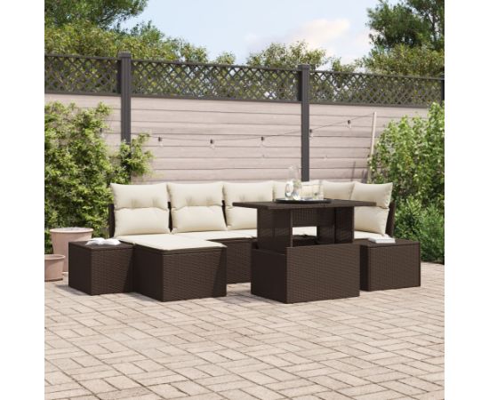 vidaXL Zestaw Sof Ogrodowych 7-elementowy Beżowy Rattan Narożna Sofa Dārza mēbeļu komplekti