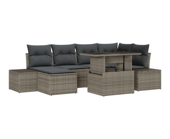 vidaXL Zestaw sofy ogrodowej Zestaw 7 Szary Rattan, Poduszki Dārza mēbeļu komplekti