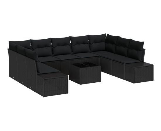 vidaXL Zestaw sof ogrodowych Zestaw 10 Czarny Rattan, Poliester, Stal Dārza mēbeļu komplekti