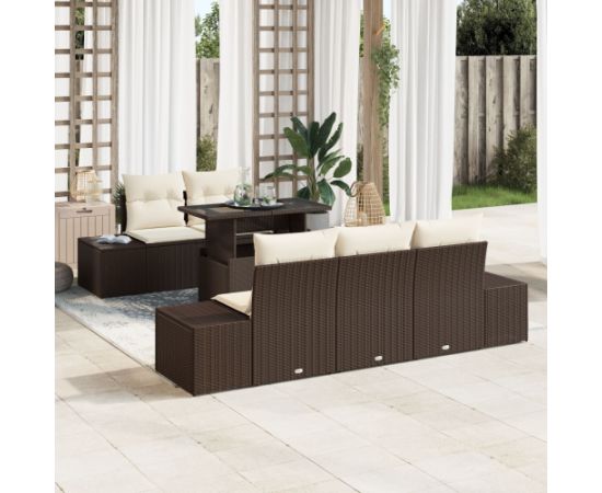 Zestaw sof ogrodowych vidaXL Zestaw 6 Brązowy Polirattan Dārza mēbeļu komplekti