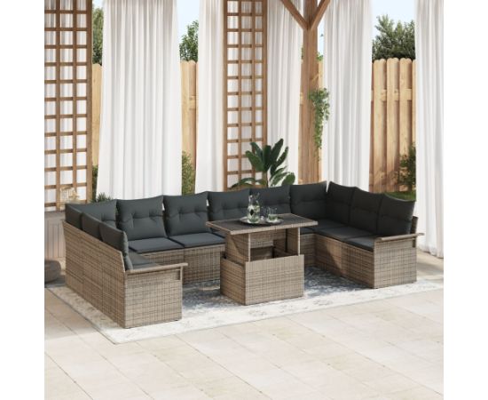 vidaXL Zestaw sof ogrodowych 11 części Szary Rattan Dārza mēbeļu komplekti