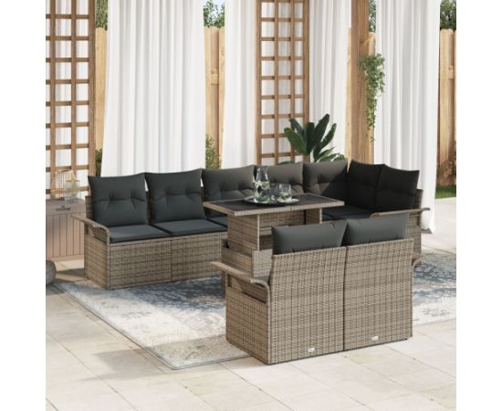 vidaXL Zestaw sof ogrodowych Zestaw 9 Szary Rattan Stoły ogrodowe Dārza mēbeļu komplekti