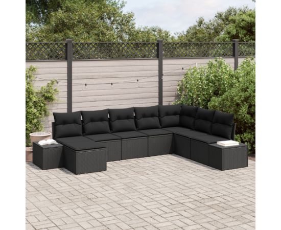 Zestaw sofy ogrodowej vidaXL 8-częściowy Czarny Poli rattan Dārza mēbeļu komplekti