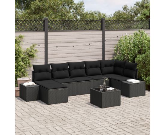 vidaXL Zestaw Sof Ogrodowych 8 Części Czarny Rattan, Poliester, Stal Dārza mēbeļu komplekti