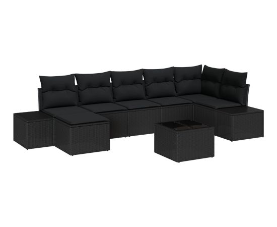 vidaXL Zestaw Sof Ogrodowych 8 Części Czarny Rattan, Poliester, Stal Dārza mēbeļu komplekti
