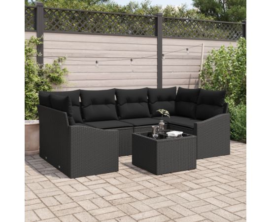 vidaXL 7-elementowy zestaw sofy ogrodowej Czarny Polirattan Prostokątny Dārza mēbeļu komplekti