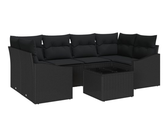 vidaXL 7-elementowy zestaw sofy ogrodowej Czarny Polirattan Prostokątny Dārza mēbeļu komplekti