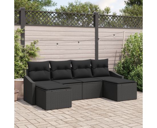 Zestaw sofy ogrodowej vidaXL Zestaw 6-elementowy Czarny Polirattan Dārza mēbeļu komplekti