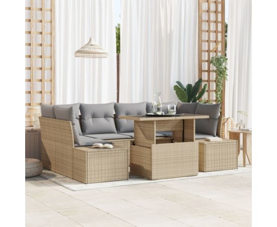 Vidaxl Zestaw Sof Ogrodowych Zestaw 7 Beżowy Rattan Dārza mēbeļu komplekti
