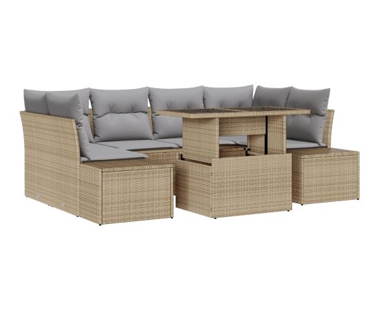 Vidaxl Zestaw Sof Ogrodowych Zestaw 7 Beżowy Rattan Dārza mēbeļu komplekti