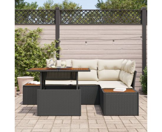 Vidaxl Zestaw Sofy Ogrodowej Zestaw 5 Czarny Rattan Dārza mēbeļu komplekti