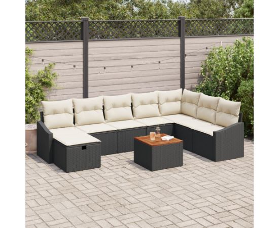 vidaXL Zestaw sofy ogrodowej Zestaw 9 elementów Czarny i kremowy Dārza mēbeļu komplekti