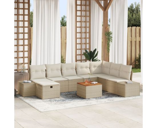 vidaXL Zestaw Sof Ogrodowych Zestaw 9 elementów Beżowy Rattan, Poliester Dārza mēbeļu komplekti