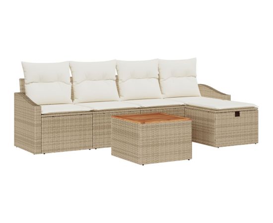 Zestaw sofy ogrodowej vidaXL 6 elementów Beżowy, Biały Rattan Dārza mēbeļu komplekti