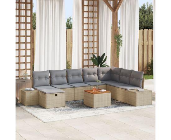 vidaXL Zestaw Sof Ogrodowych Zestaw 9-częściowy Beżowy Polirattan Dārza mēbeļu komplekti