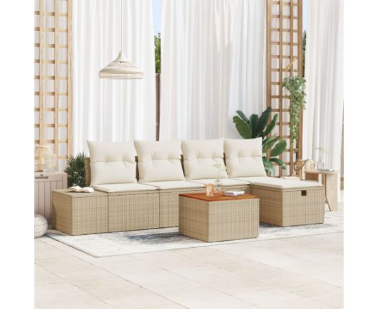 vidaXL Zestaw sof ogrodowych 6-częściowy Beżowy Rattan, Poliester, Stal Dārza mēbeļu komplekti