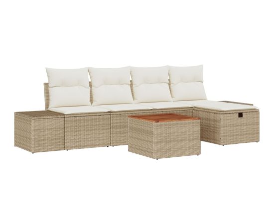 vidaXL Zestaw sof ogrodowych 6-częściowy Beżowy Rattan, Poliester, Stal Dārza mēbeļu komplekti