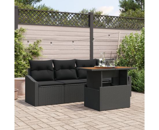 Zestaw sofy ogrodowej vidaXL 5-częściowy Czarny Rattan Dārza mēbeļu komplekti