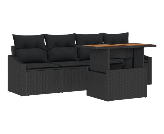 Zestaw sofy ogrodowej vidaXL 5-częściowy Czarny Rattan Dārza mēbeļu komplekti