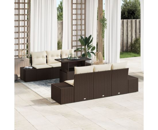 vidaXL Zestaw sof ogrodowych Zestaw 7 Brązowy Polirattan Meble ogrodowe Dārza mēbeļu komplekti