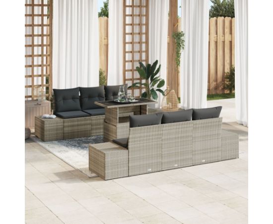 vidaXL Zestaw Sof Ogrodowych 7 elementów Beżowy Rattan PE Stół Ogrodowy Dārza mēbeļu komplekti