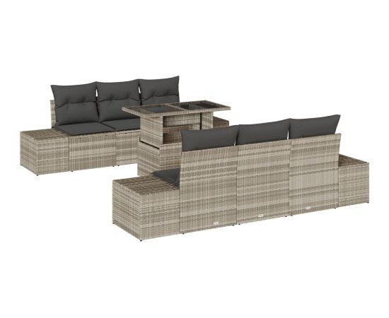 vidaXL Zestaw Sof Ogrodowych 7 elementów Beżowy Rattan PE Stół Ogrodowy Dārza mēbeļu komplekti