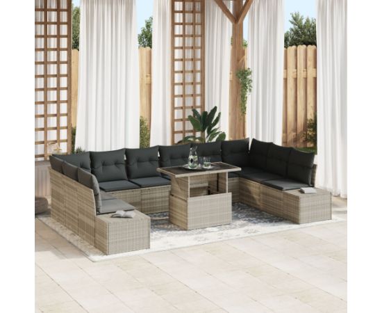 vidaXL Zestaw Sof Ogrodowych Zestaw 11 (Beżowy i Szary) Rattan i Poliester Dārza mēbeļu komplekti