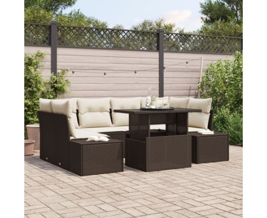 Zestaw sofy ogrodowej vidaXL Zestaw 7 Brązowy, Kremowy Rattan, Materiał Dārza mēbeļu komplekti